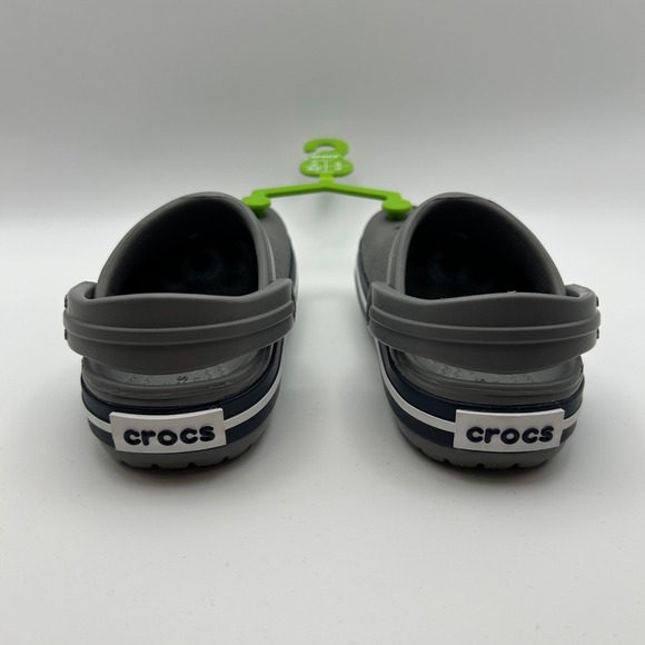 NWOT Crocs Kids Croband Clogs‎ Size C5 Gray with Navy Blue Stripe Comfort Shoes - Picture 3 of 7